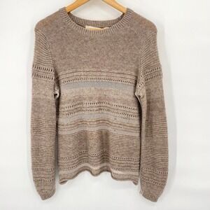 INHABIT Women's Medium Knit Sweater Wool Yak Crew Neck Pullover Neutral Cabin